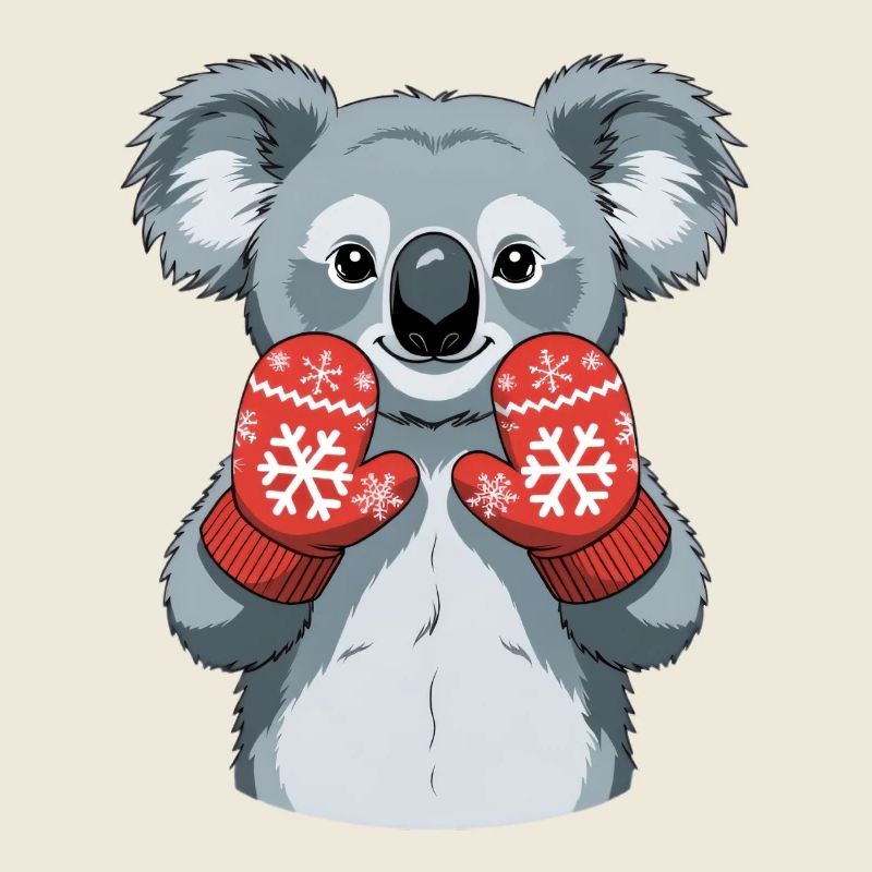 Winterkoala mit roten Handschuhen