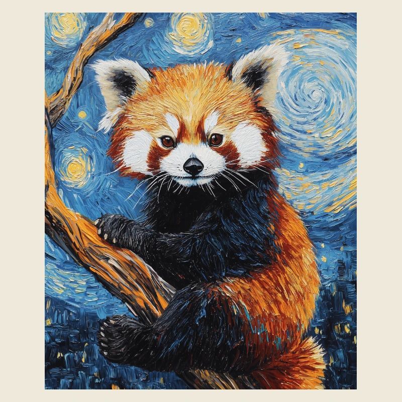 Roter Panda Bär Van Gogh Style Starry Night