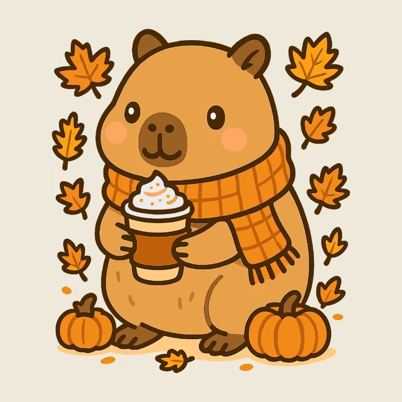 Capybara with Pumpkin Latte – Cozy Autumn Vibes