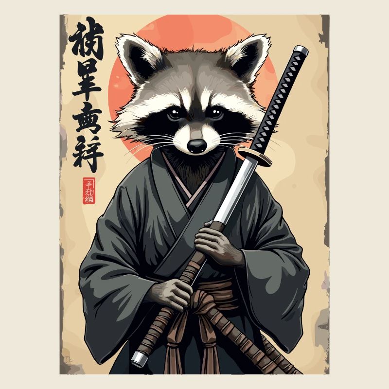 Raccoon Samurai in Kimono