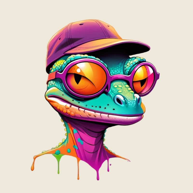 Bunter Gecko mit Sonnenbrille Cap