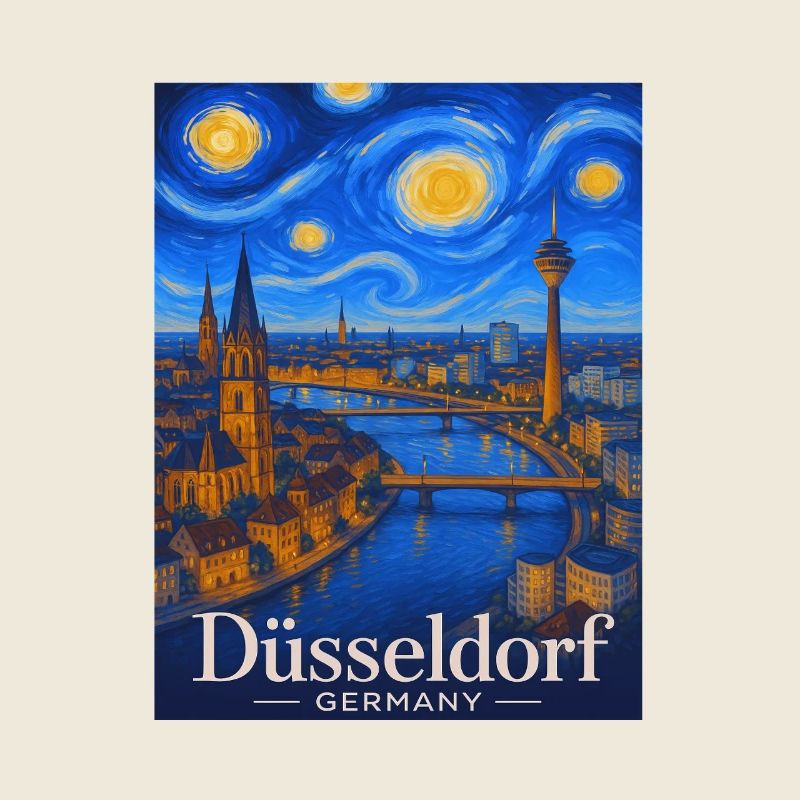 Düsseldorf Nachtpanorama am Rhein