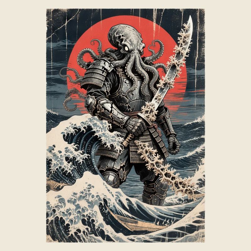 Samurai Octopus Tentacle Monster Japanese Ukiyo-e