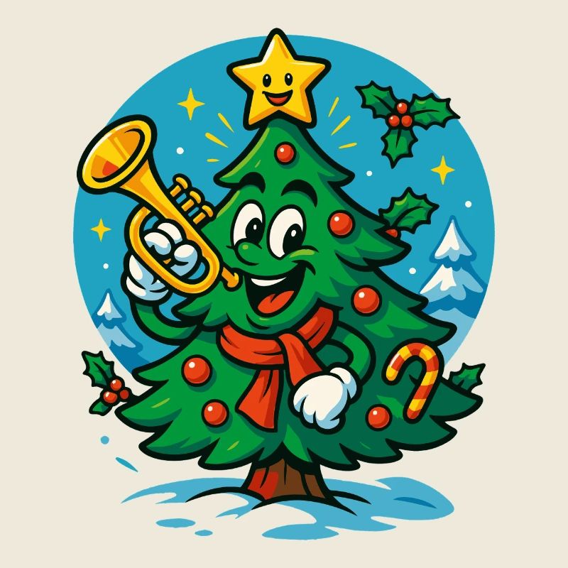 Lustiger Weihnachtsbaum spielt Trompete Design