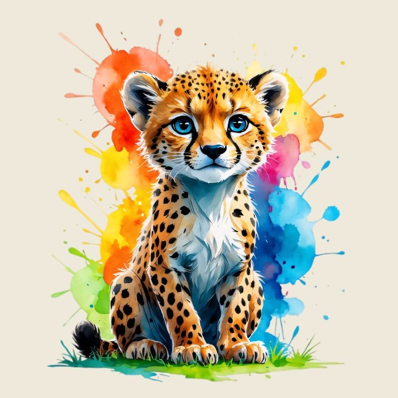 Colorful Cheetah Cub Splash