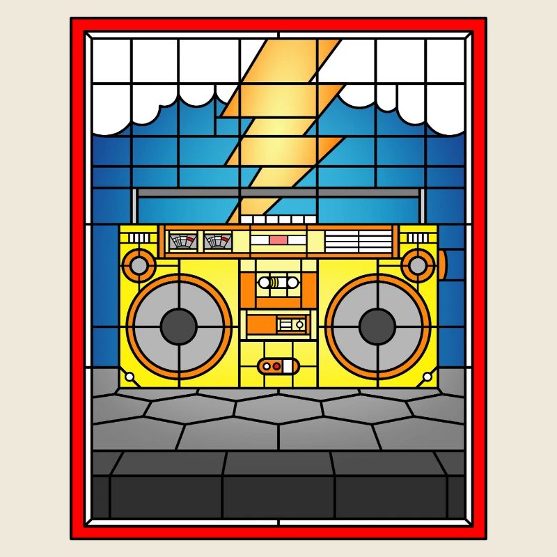Boombox en vitrail avec éclair