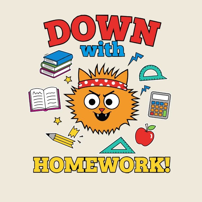 Down with Homework Rebellious School Cat Student