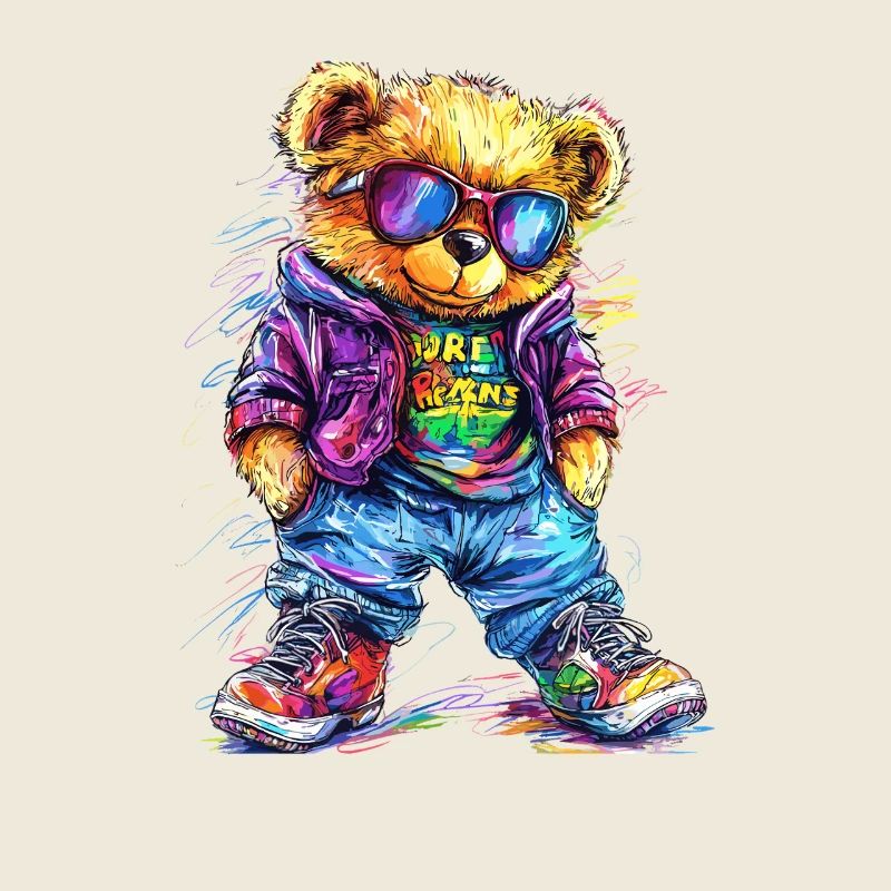 Neonbuntes Bären-Rocker Outfit