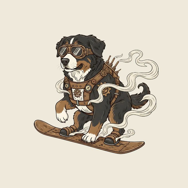 Steampunk Bernhardiner Hund Auf Snowboard