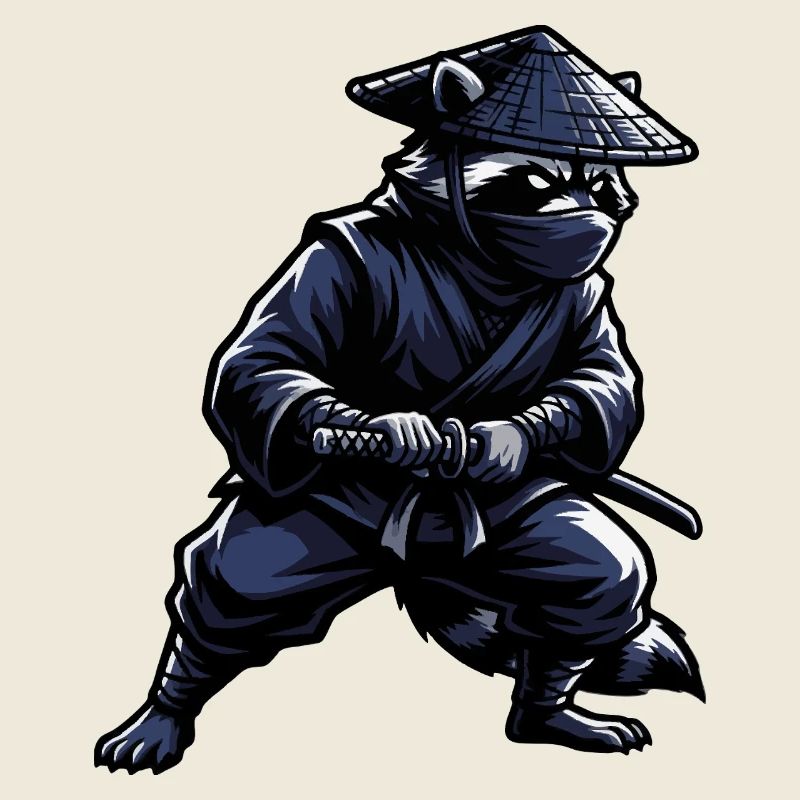 Ninja Waschbär mit Katana