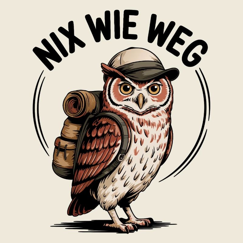 Wandernde Eule mit Rucksack