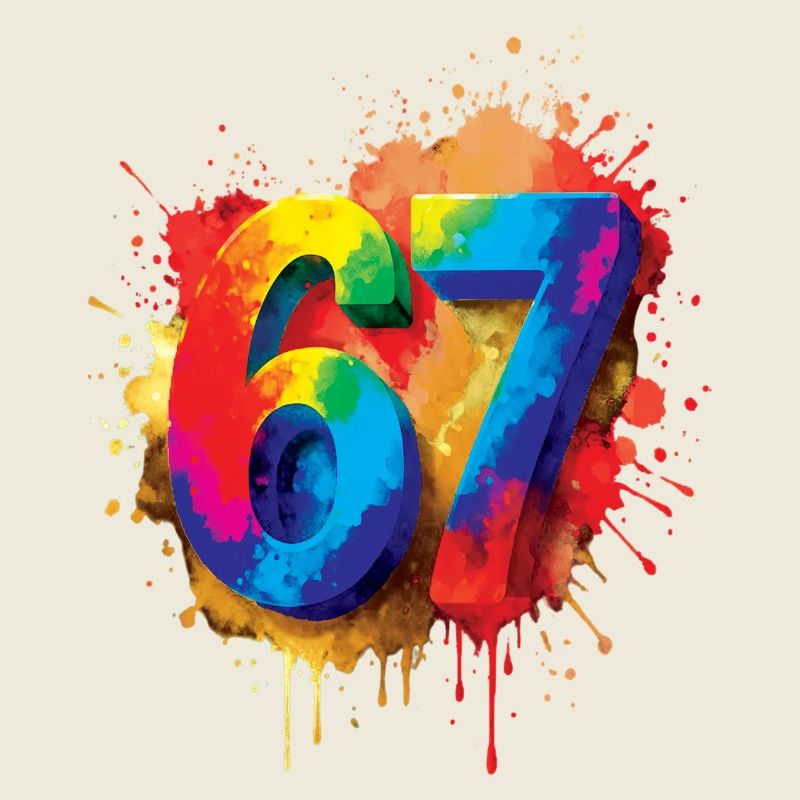 Chiffre 67 éclaboussures Coloré Design Numéro