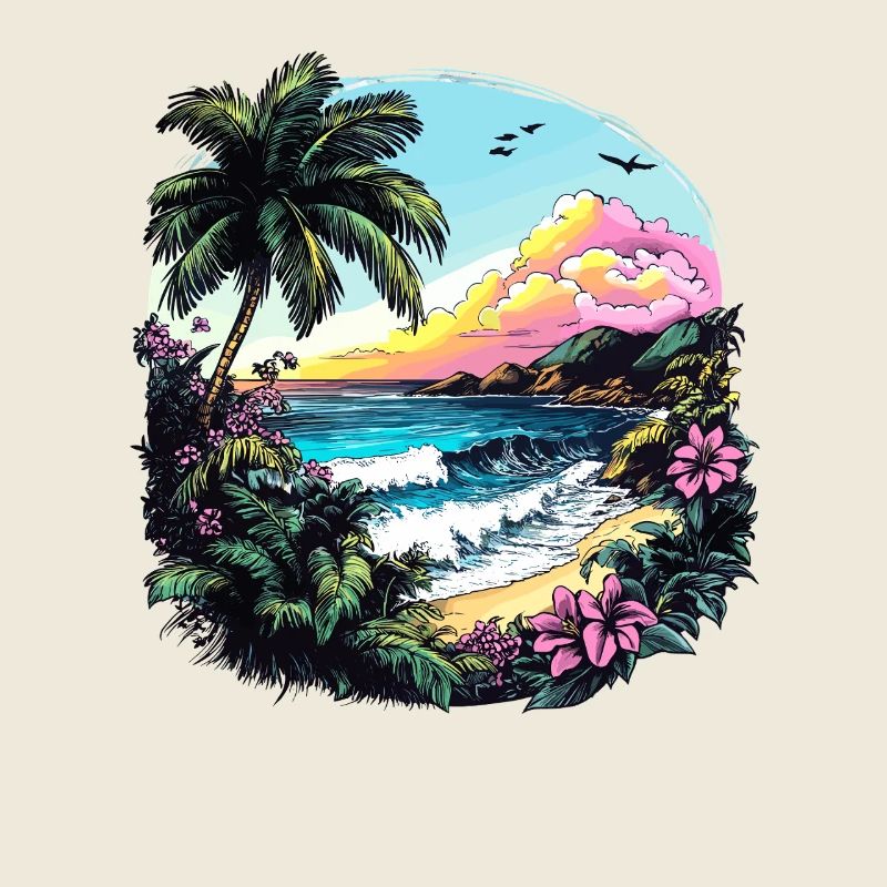 Côte tropicale au coucher du soleil