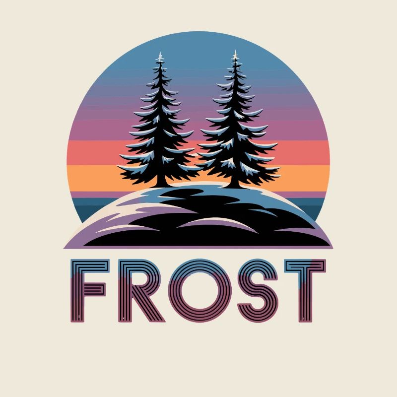 Frost Winter Forest Retro Sunset avec sapins