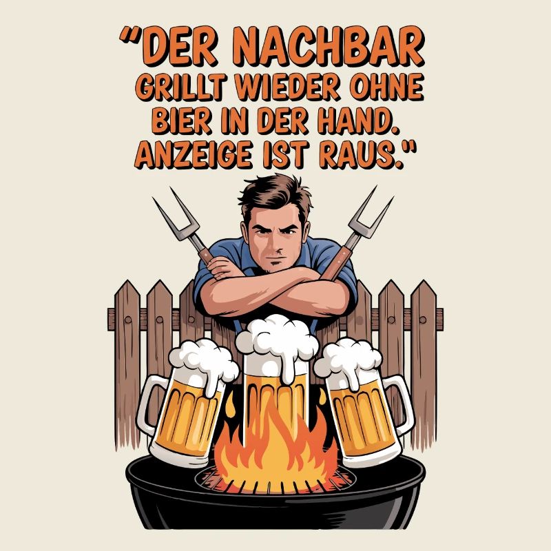 Grill Spruchmotiv Bier und Nachbarschaft