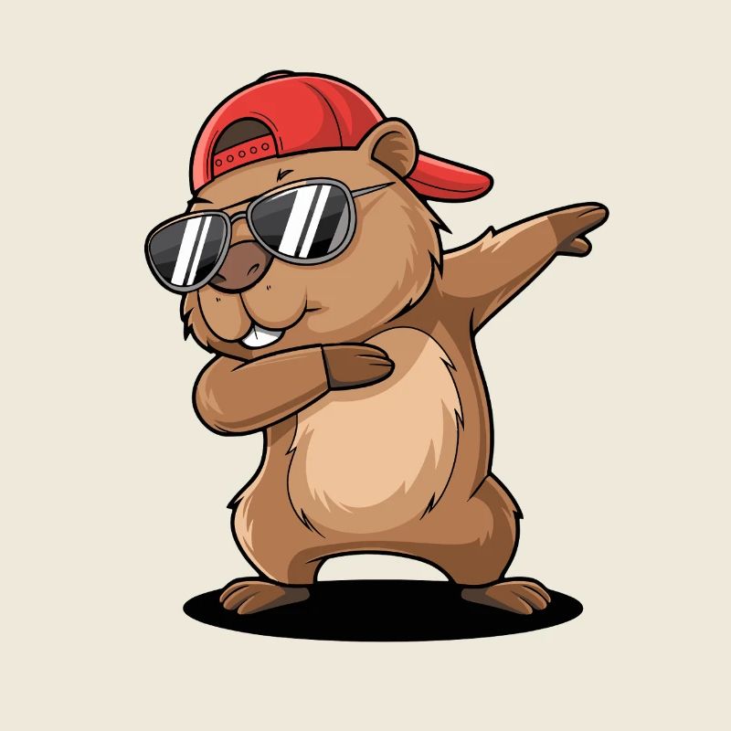 Cool dabbing beaver with sunglasses and red