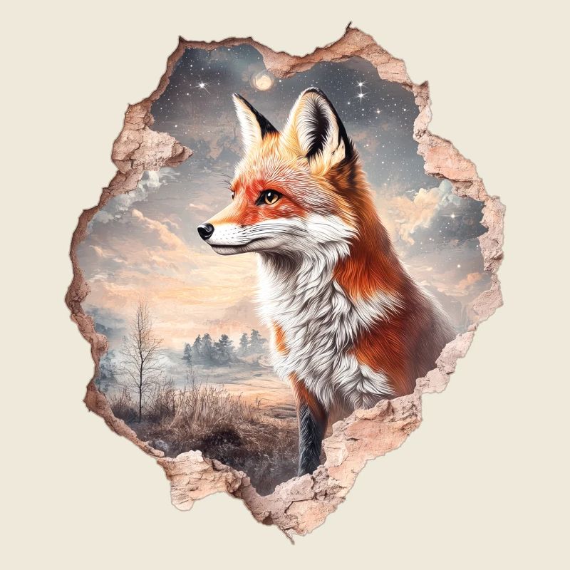 Renard et ciel étoilé