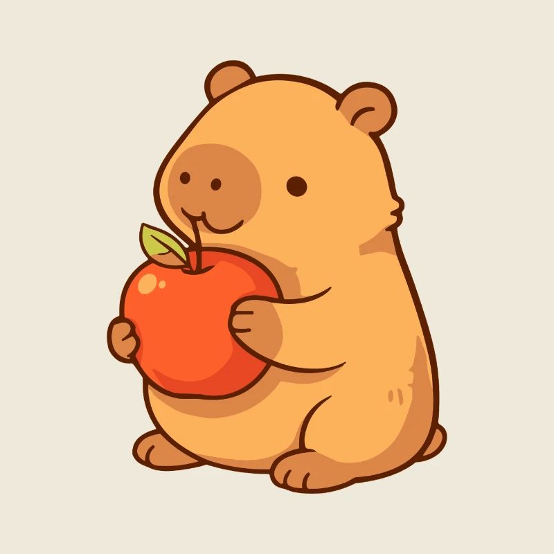 Capybara Illustration mit Apfel 