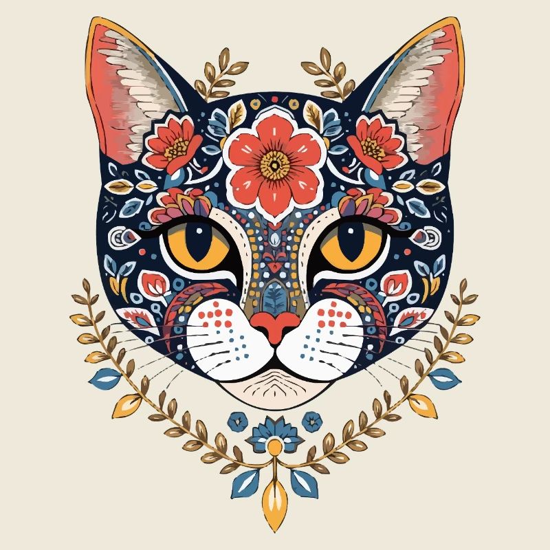 floral cat head art design