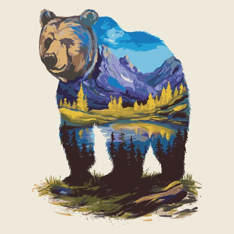 Wander Bär Berge See Retro Natur Design