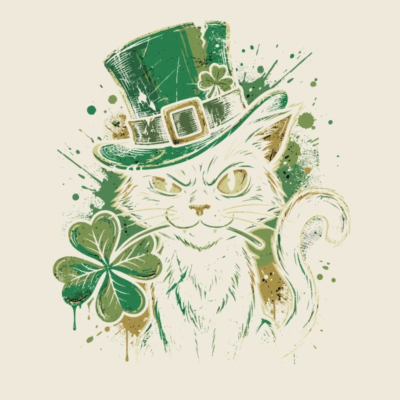 Ronronnement de chat vert avec trèfle