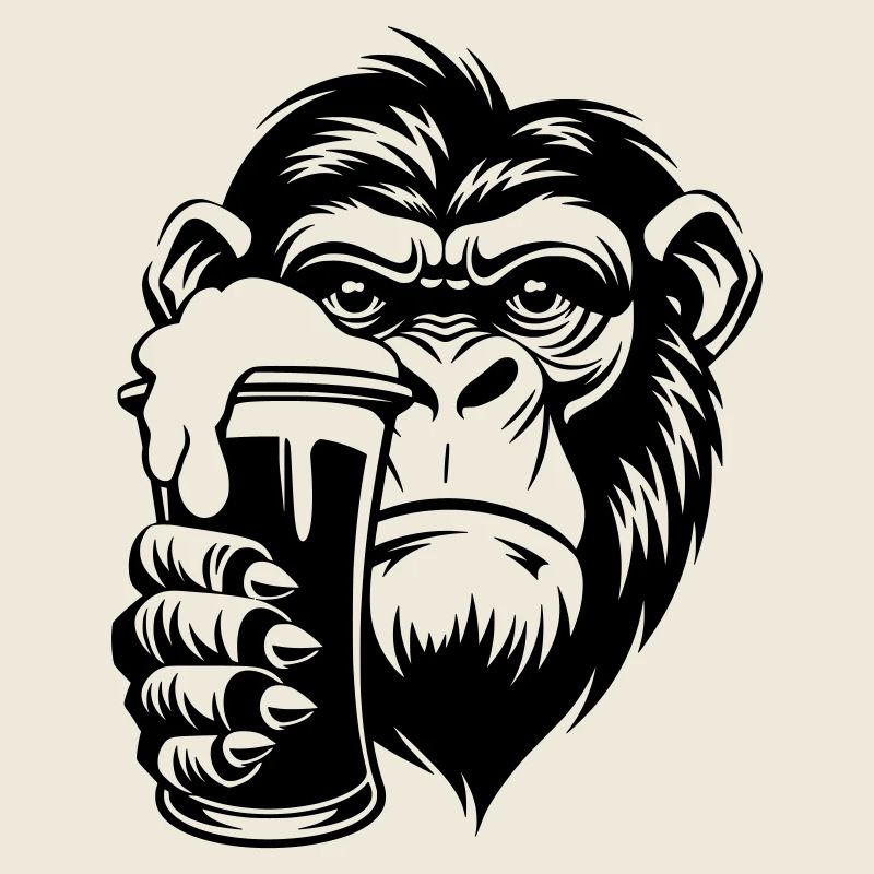 Monkey holding a drink with foam