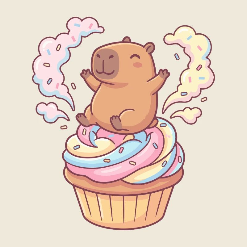 Fête cupcake capybara avec glaçage arc-en-ciel