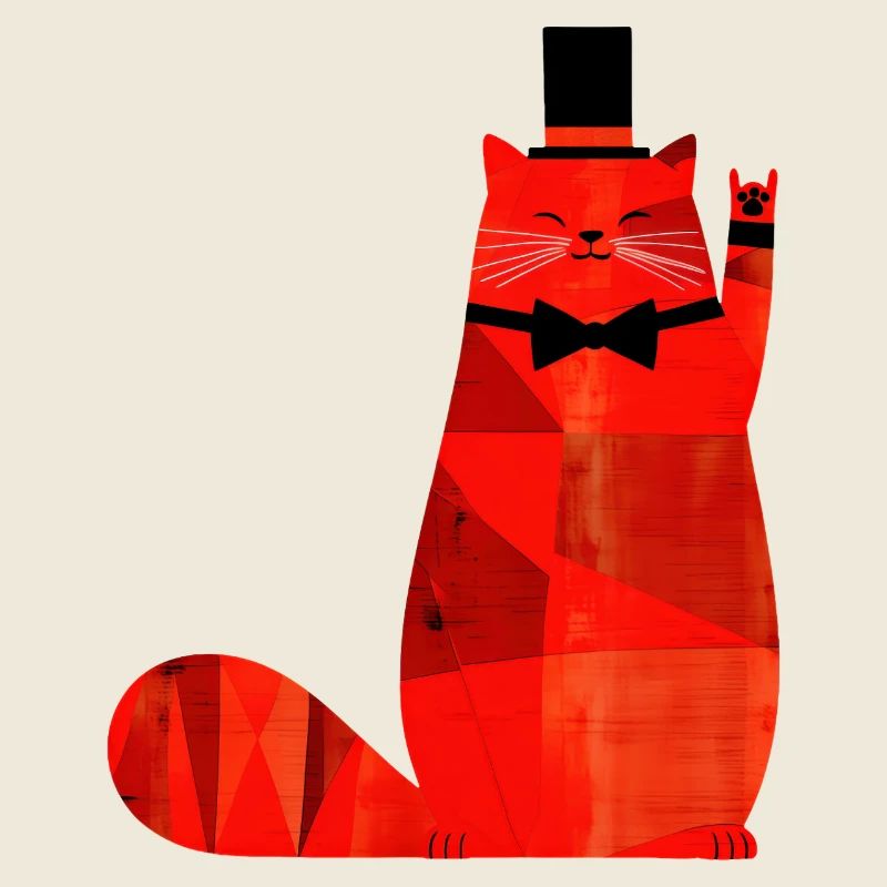 Chat rouge avec nœud papillon et haut-de-forme