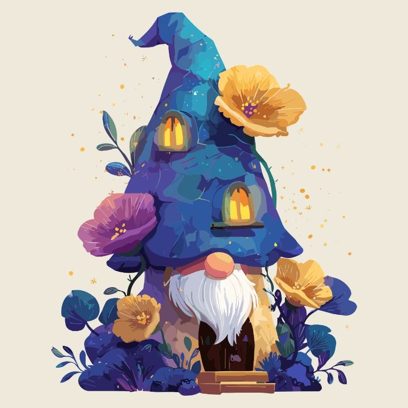 Gnome bleu dans la Maison des Fleurs