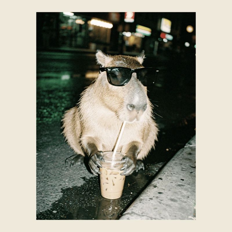 Capybara trink Eiskaffee, Lustiges Capybara Foto