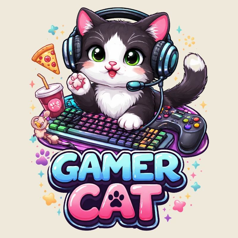 Gamer Cat - Kawaii Cat with Headset & Keyboard