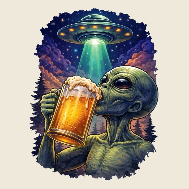Alien Drinking Beer UFO