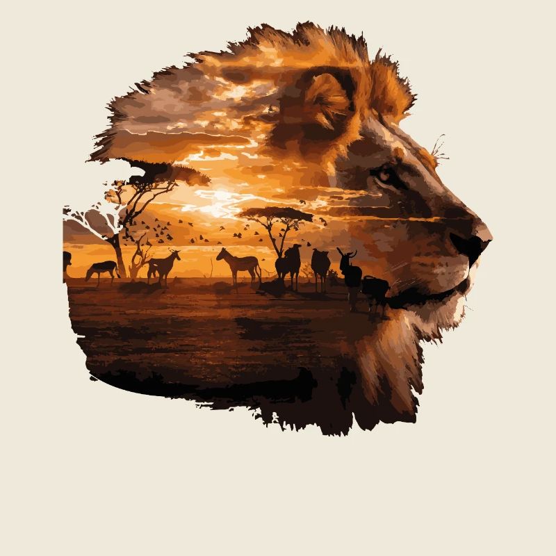 Löwe Savanne Sunset Double Exposure Design
