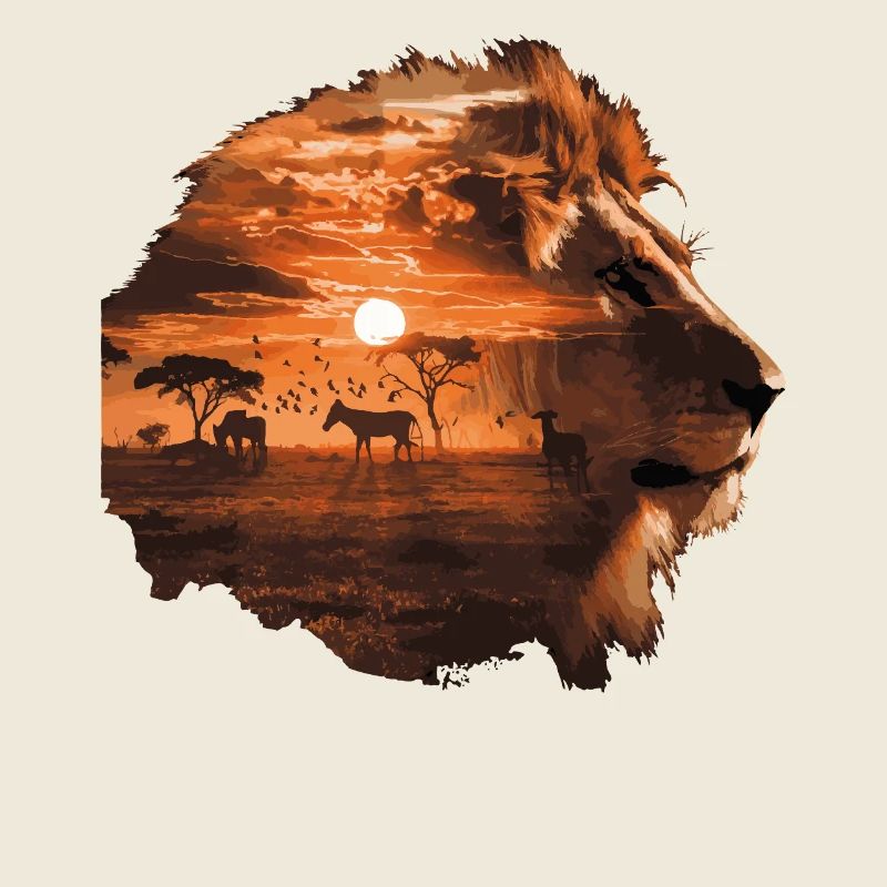 Löwe Savanne Sunset Double Exposure Design