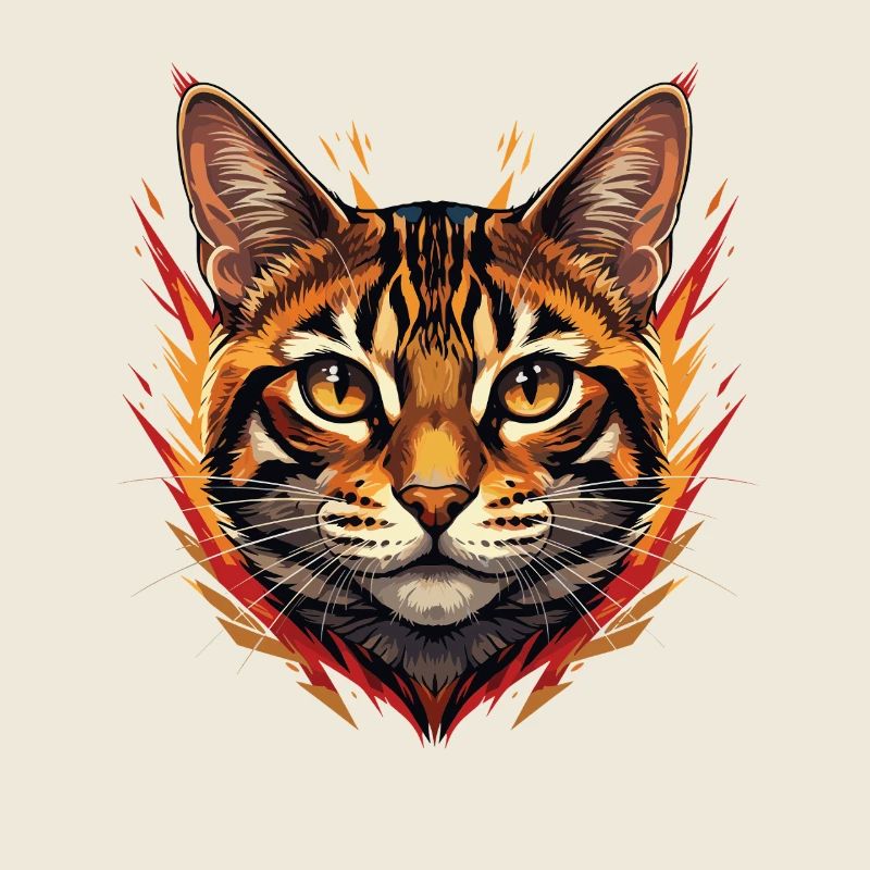 Flame Cat Head with Fire Accents
