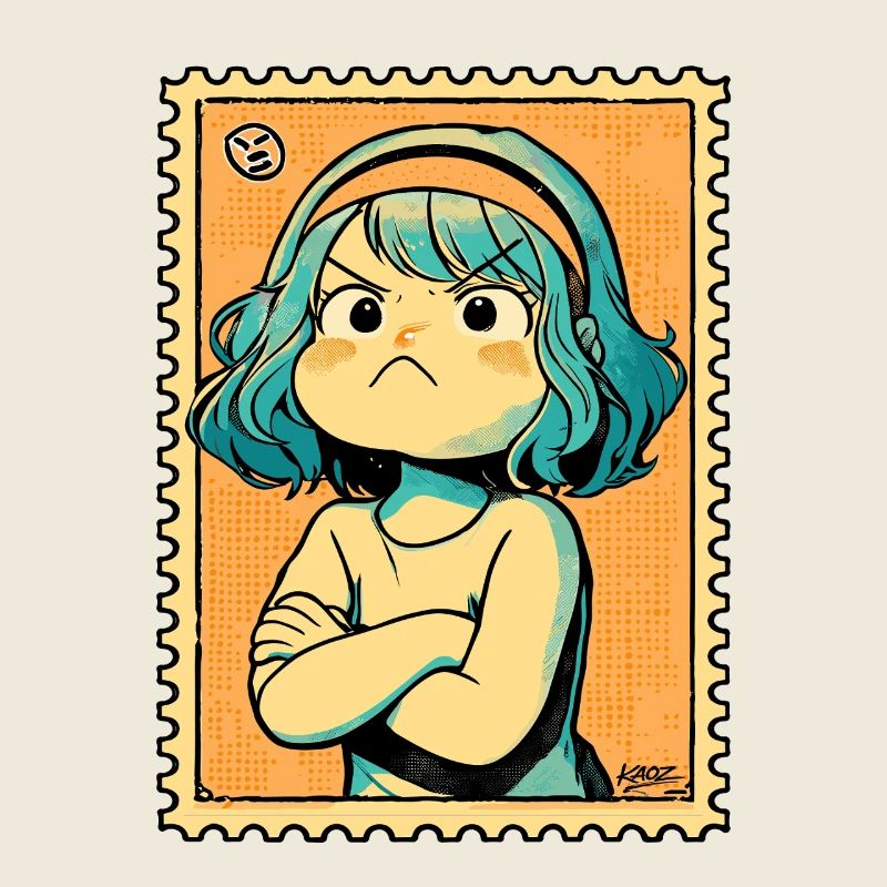 Dessin timbré aux cheveux turquoise défiants