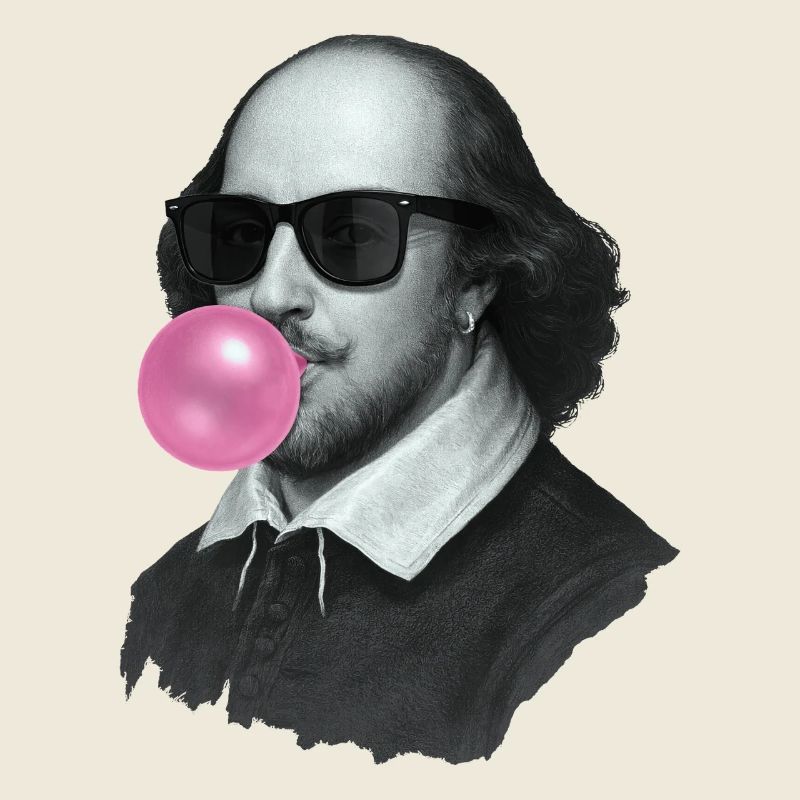 William Shakespeare mit Kaugummi und Sonnenbrille