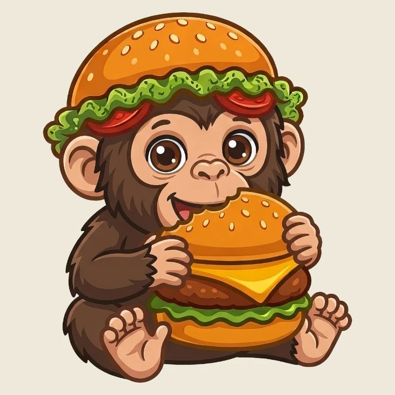 Süßer Affe mit Burger Cartoon Motiv