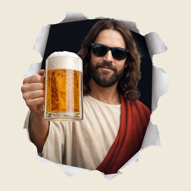 Jesus Christ with beer and sunglasses