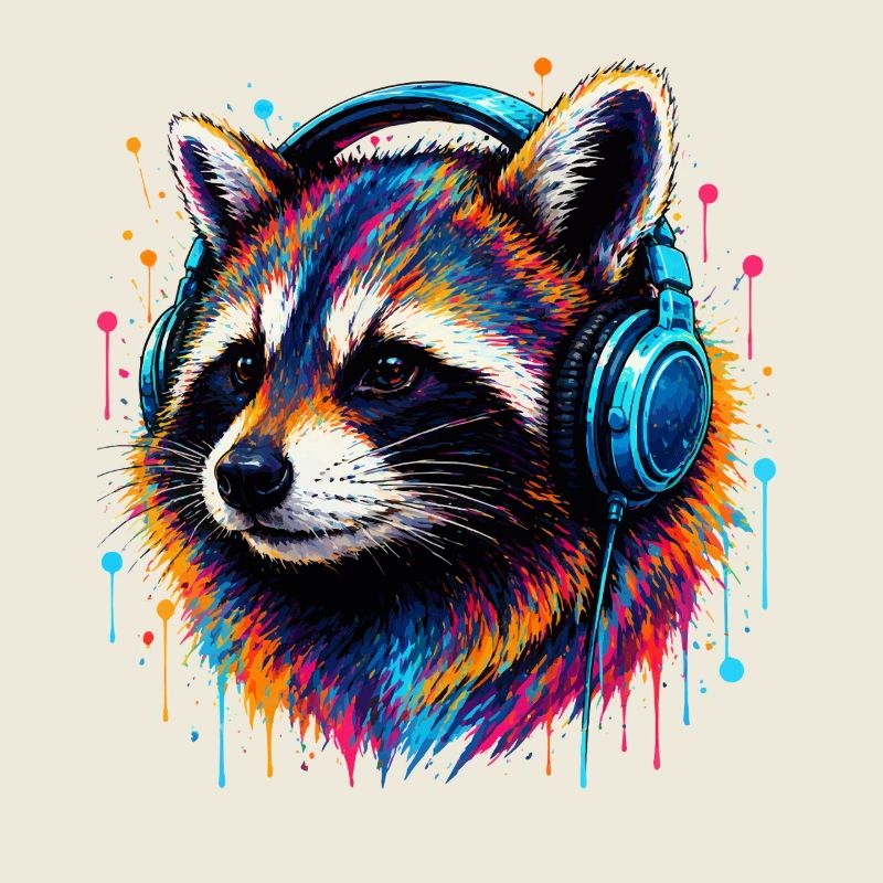Waschbär mit Kopfhörern