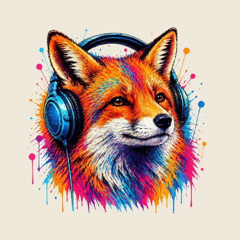 Neonfuchs mit Kopfhörern