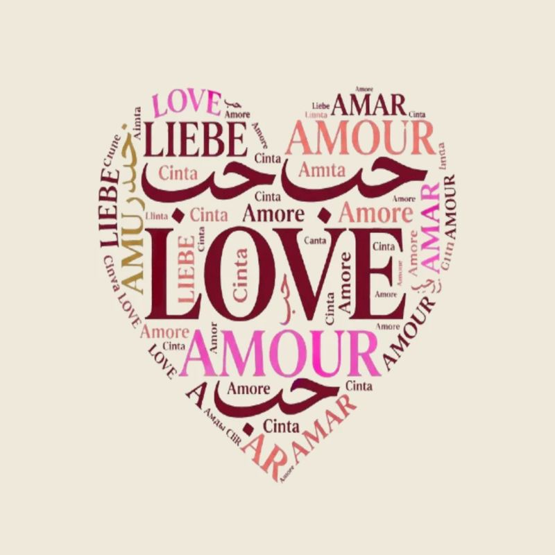 Love in Multiple Languages Heart – Romantic Design