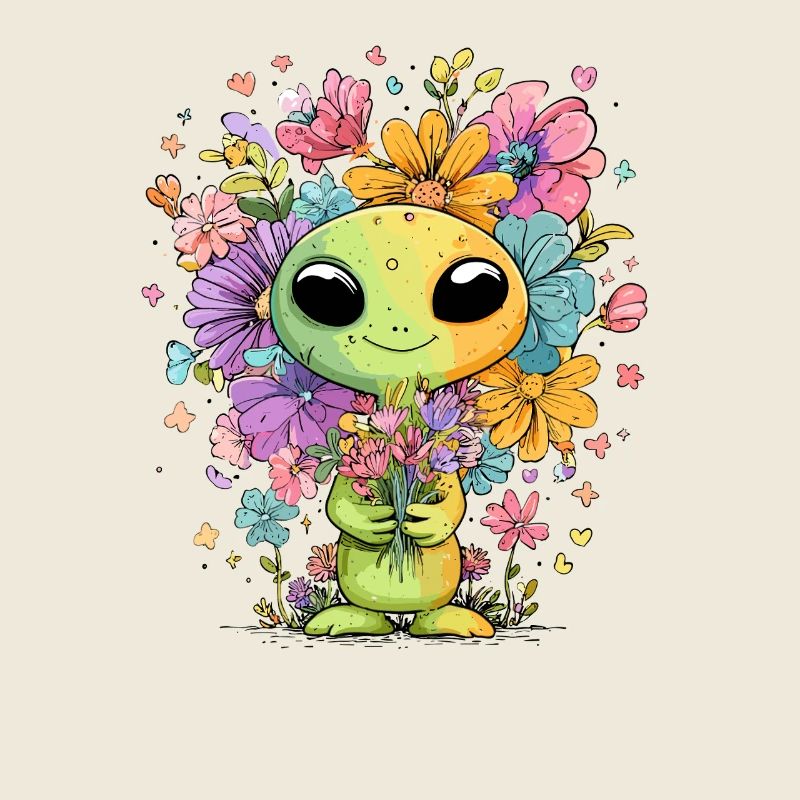 Extraterrestre amoureux des fleurs avec des cœurs de fleurs