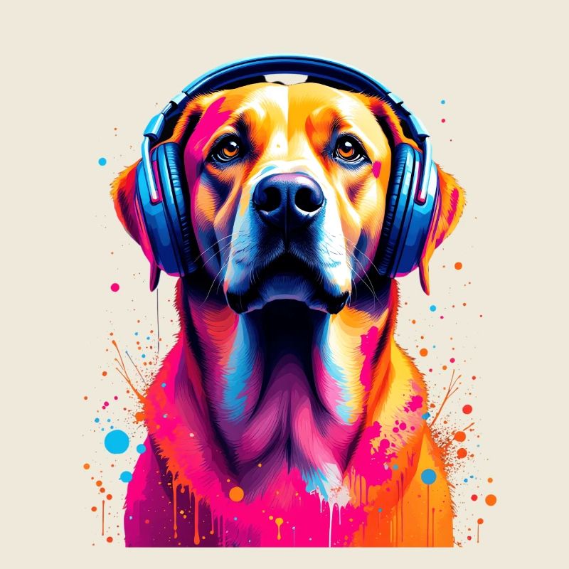 Labbi Labrador mit Kopfhörer