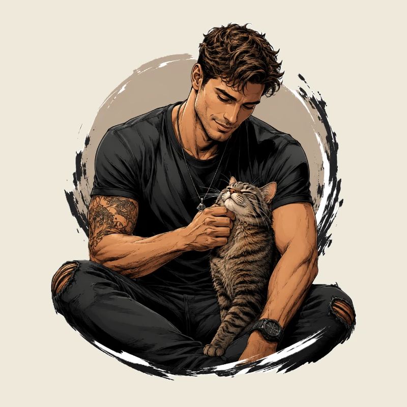 Homme avec chat : proximité silencieuse