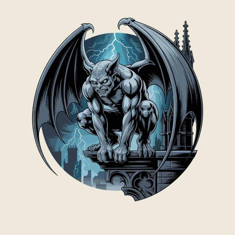  Gothic Gargoyle Dämon bei Gewitter auf Kathedrale