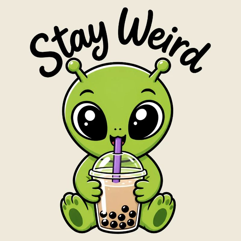 Sticker bizarre de bubble tea vert Alien Stay Bizarre