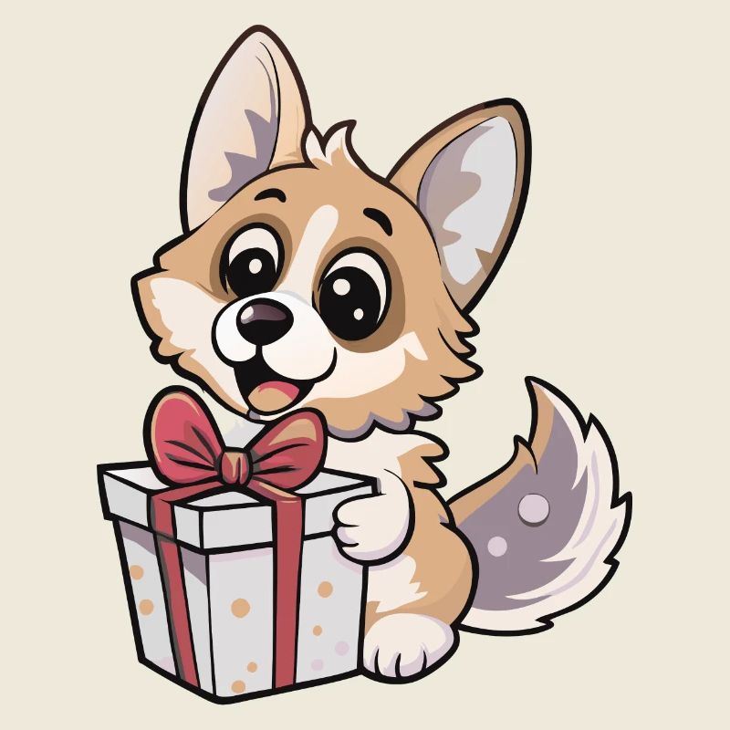 Cute wolf unwrapping gift