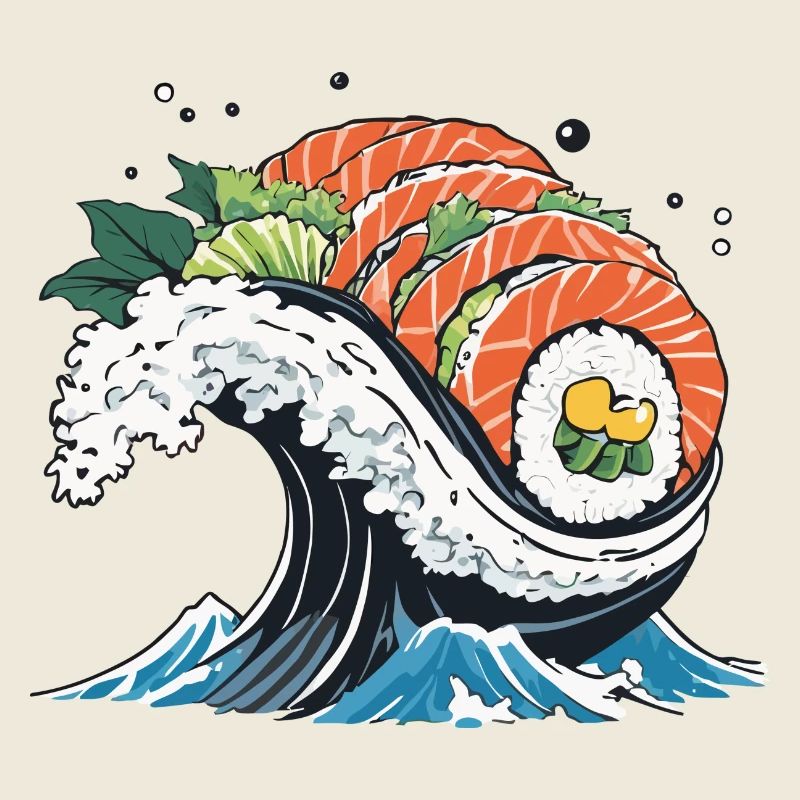 Ukiyo-E Sushi Wave Design esthétique
