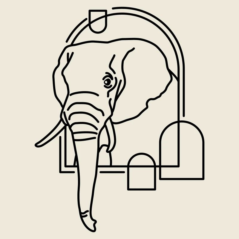 Elephant in Geometric Shape - Line Art Design